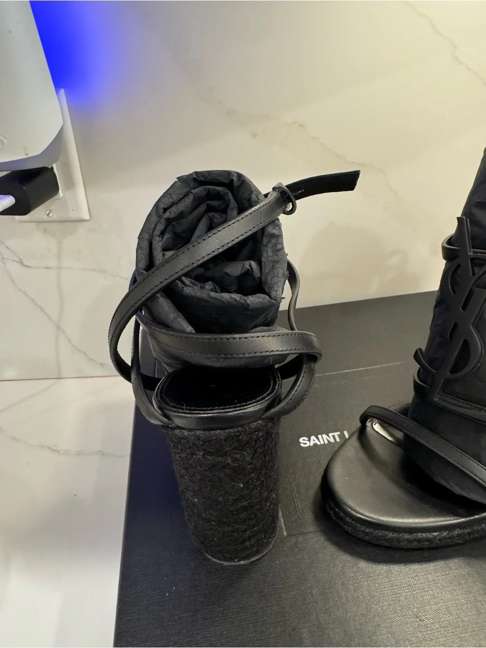 Yves Saint Laurent Black Logo Espadrille Sandals